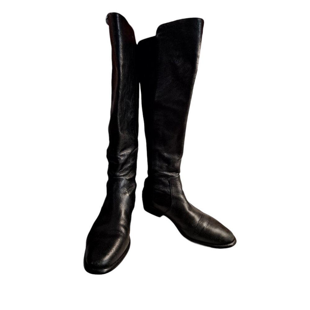 Coach Liza 50/50 Women's Black Tumbled Leather & Panel Tall Boots Size 6B - Picture 3 of 10